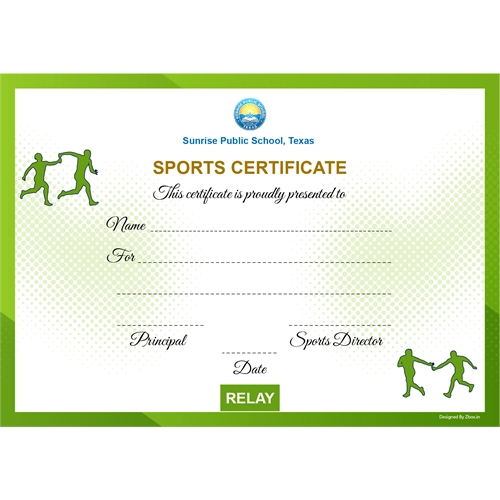School Sports Award Certificate Relay A4 Size | Use on Laser Printer